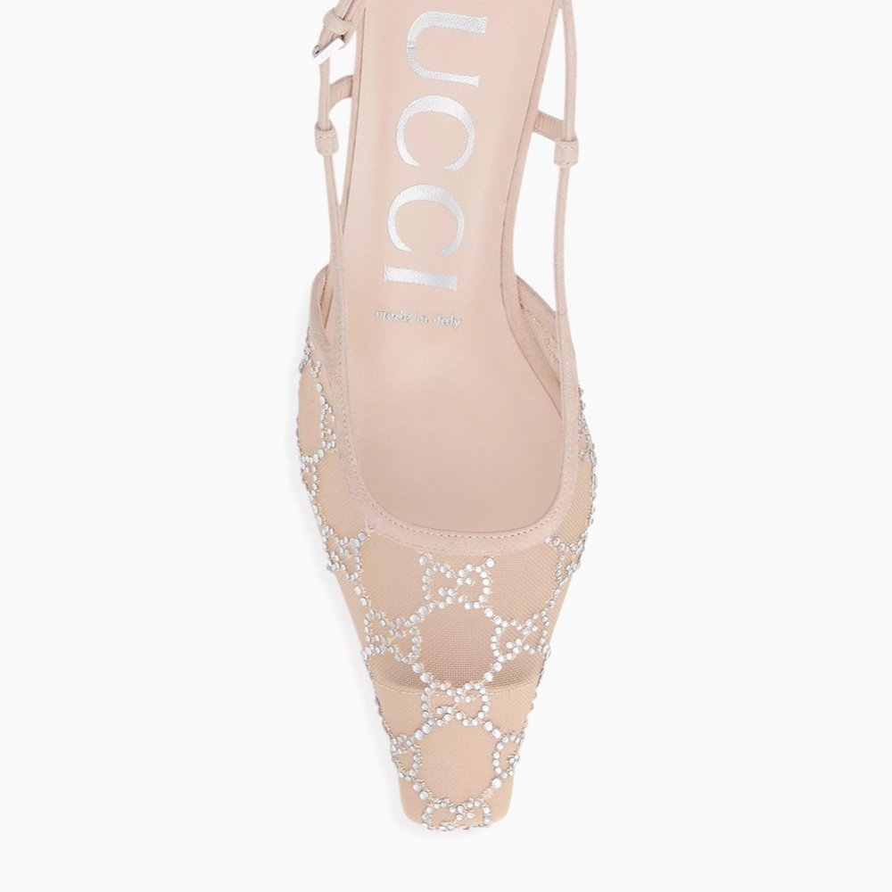 Gucci Crystal GG Mesh Slingback Pumps